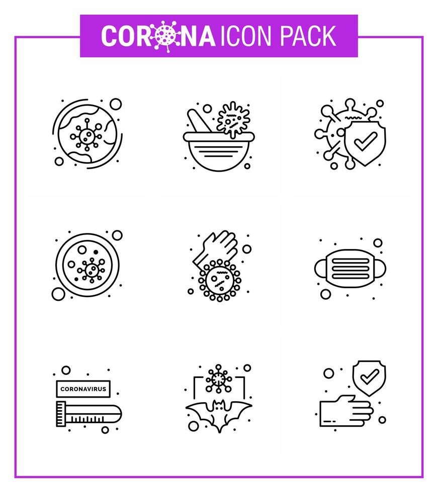 corona virus 2019 et 2020 épidémie 9 ligne pack d'icônes telles que virus germes virus vaccin sang sûr coronavirus viral 2019nov maladie vecteur éléments de conception