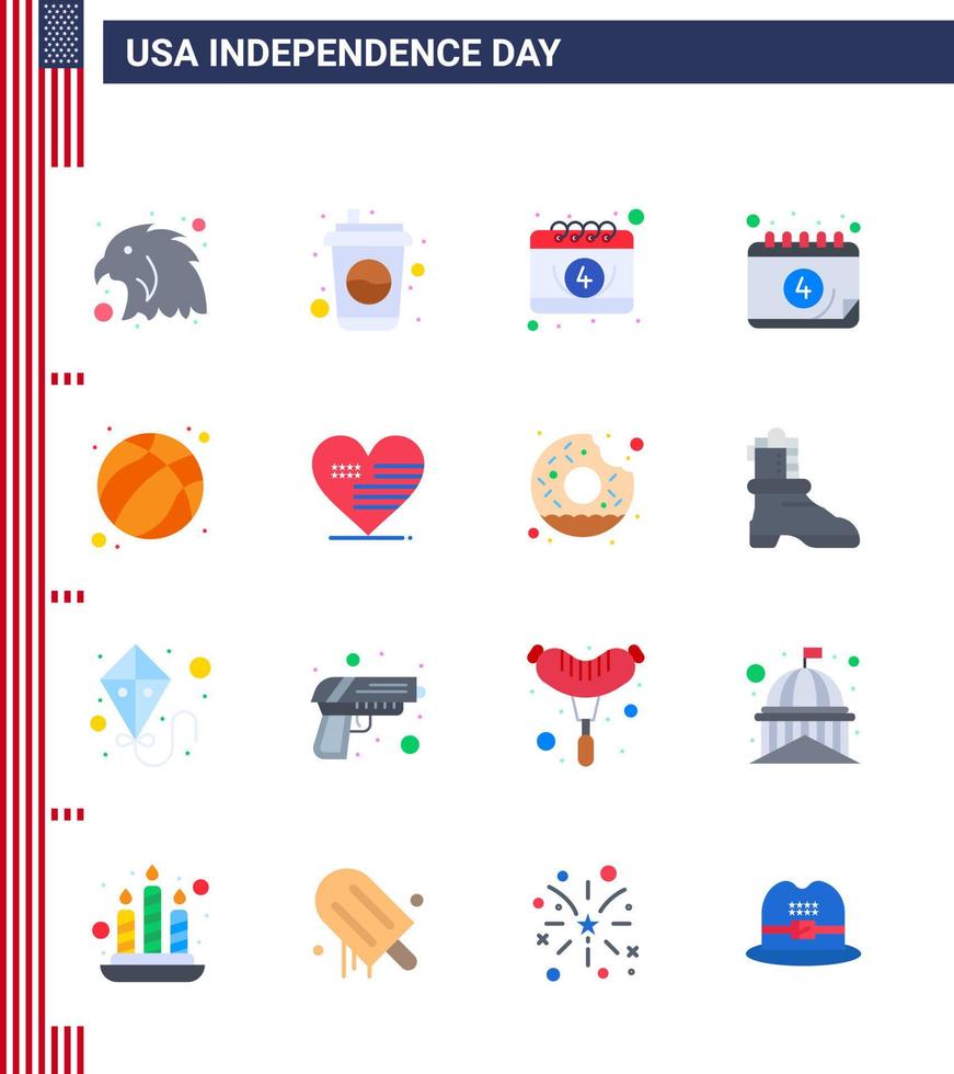 16 usa signes plats symboles de célébration de la fête de l'indépendance du calendrier cardiaque américain boule usa modifiable éléments de conception vectorielle usa day vecteur