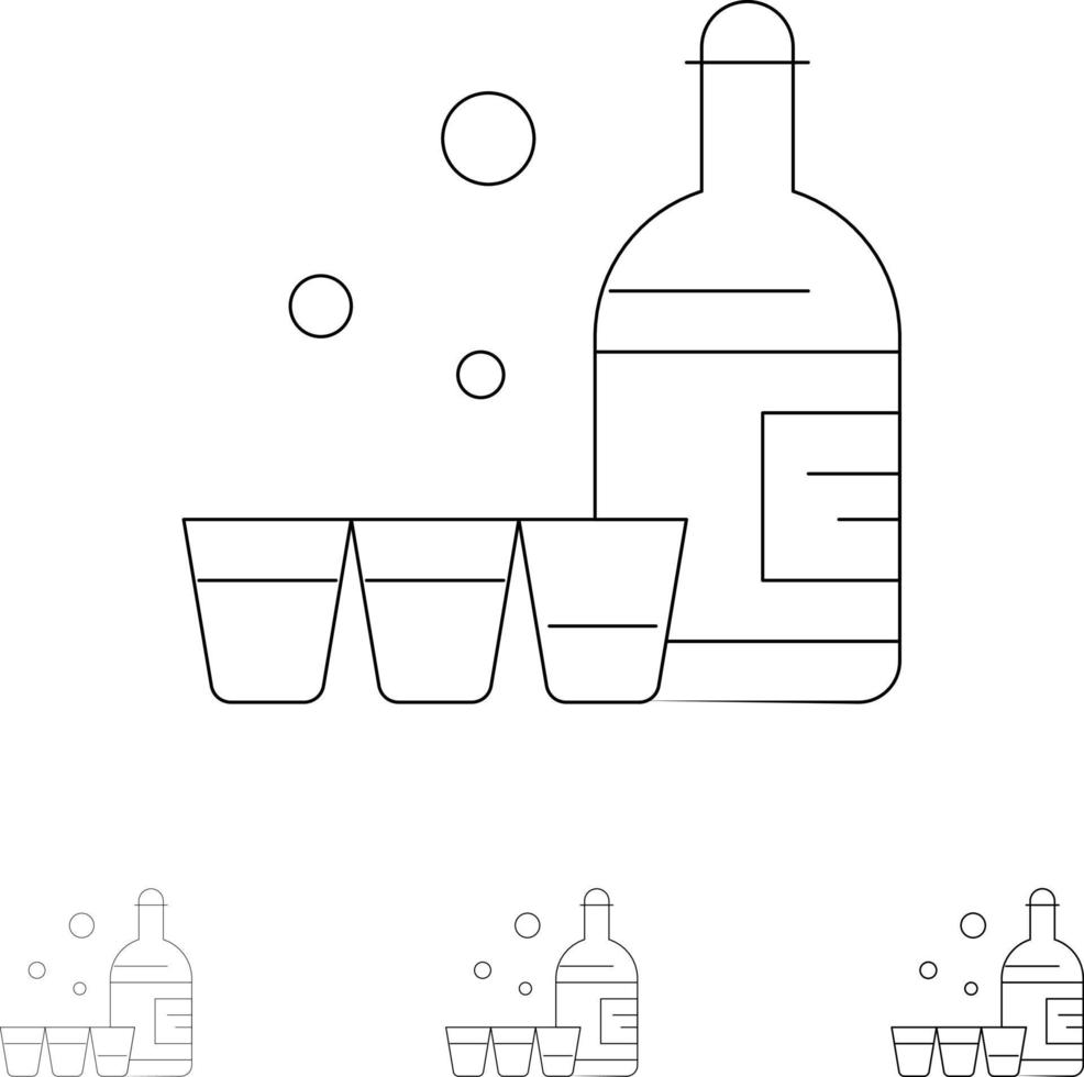 verre de bouteille de boisson irlande jeu d'icônes de ligne noire audacieuse et mince vecteur