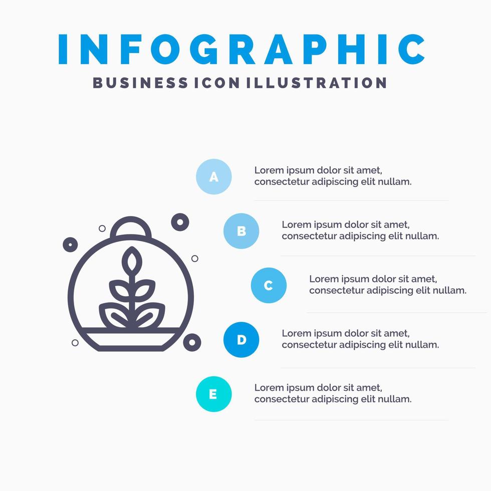 icône de ligne de printemps de plante à feuilles en croissance avec fond d'infographie de présentation en 5 étapes vecteur