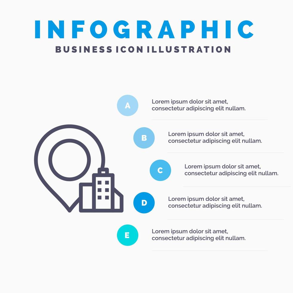 icône de ligne d'hôtel de construction d'emplacement avec fond d'infographie de présentation en 5 étapes vecteur