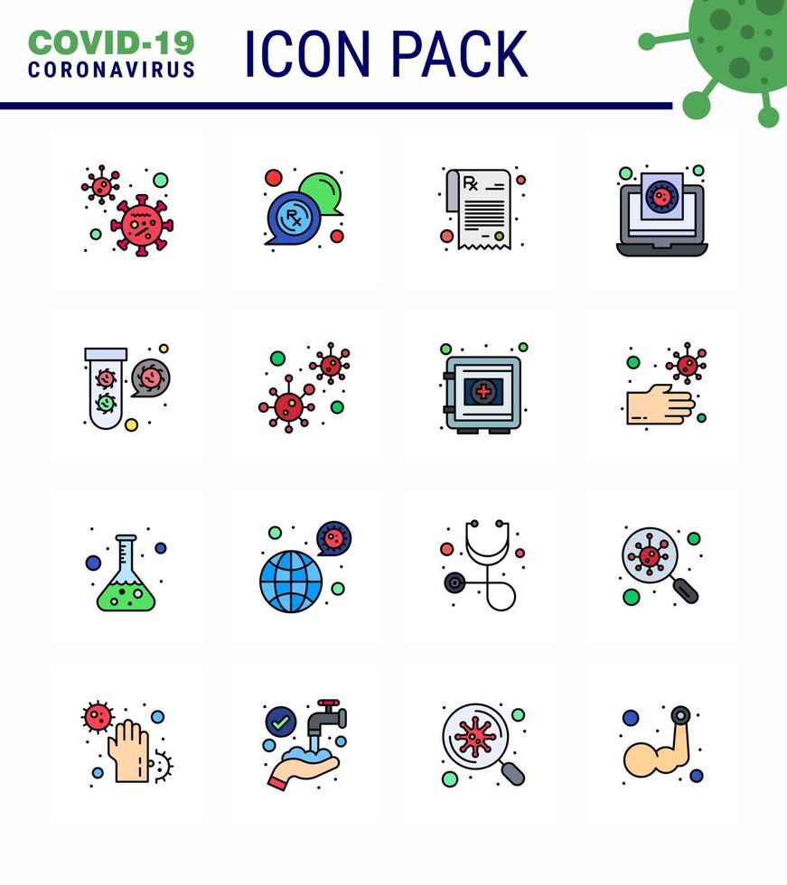 icônes de sensibilisation au coronavirus 16 icône de ligne remplie de couleur plate virus corona lié à la grippe, comme le virus de l'élucation fichier de rapport de pharmacie coronavirus viral 2019nov éléments de conception de vecteur de maladie