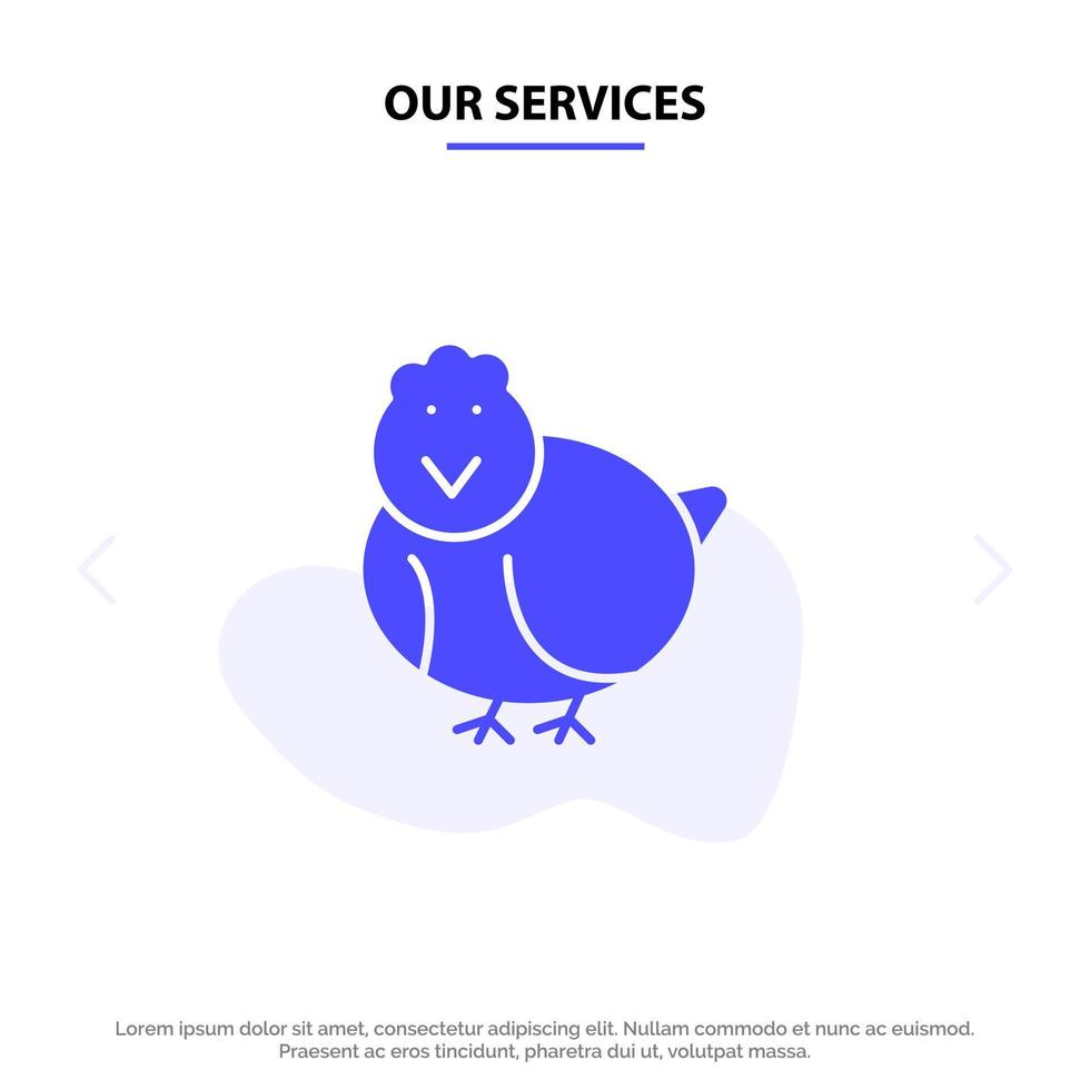 nos services poulet pâques bébé heureux solide glyphe icône modèle de carte web vecteur