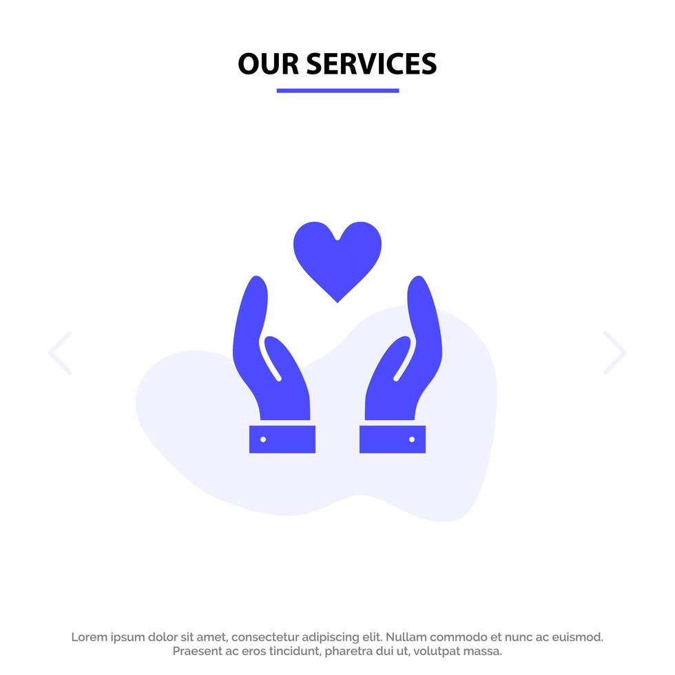 nos services main amour charité solide glyphe icône modèle de carte web vecteur