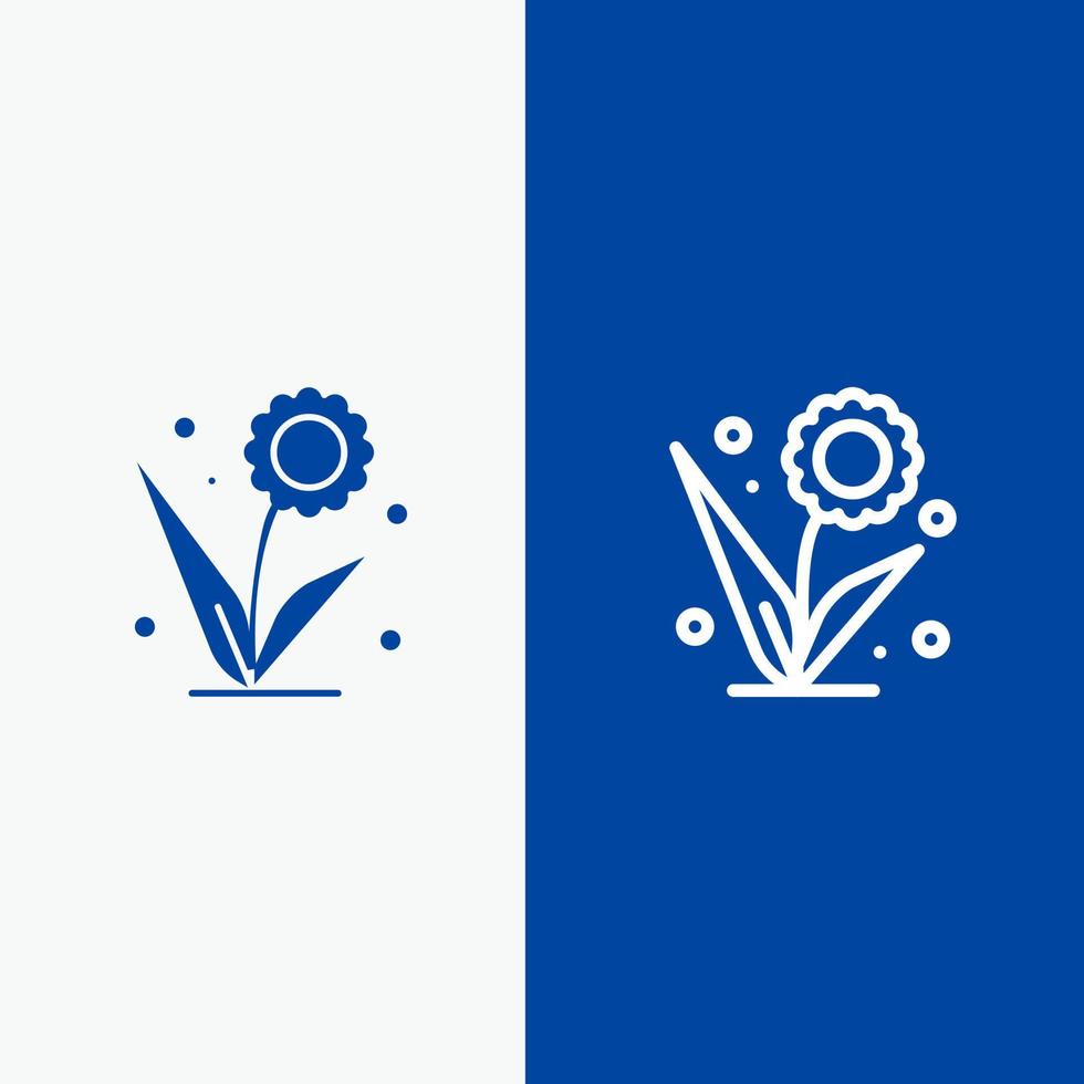 flore floral fleur nature printemps ligne et glyphe icône solide bannière bleue ligne et glyphe icône solide bannière bleue vecteur