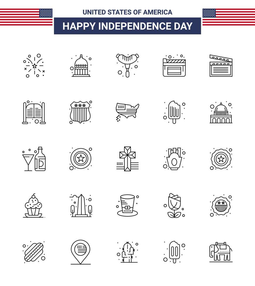 4 juillet usa joyeux jour de l'indépendance icône symboles groupe de 25 lignes modernes d'usa movis food films américains modifiables usa day vector design elements