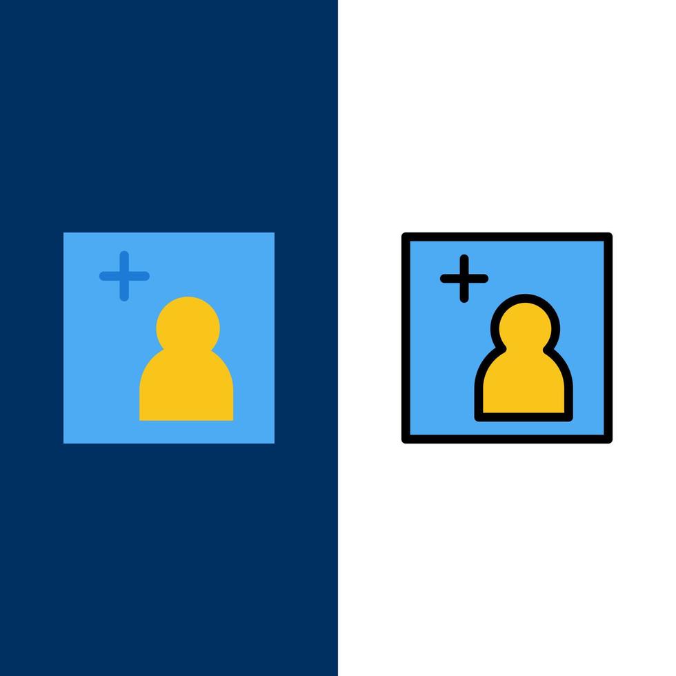caméra ajouter des icônes d'image plat et ligne remplie icône ensemble vecteur fond bleu
