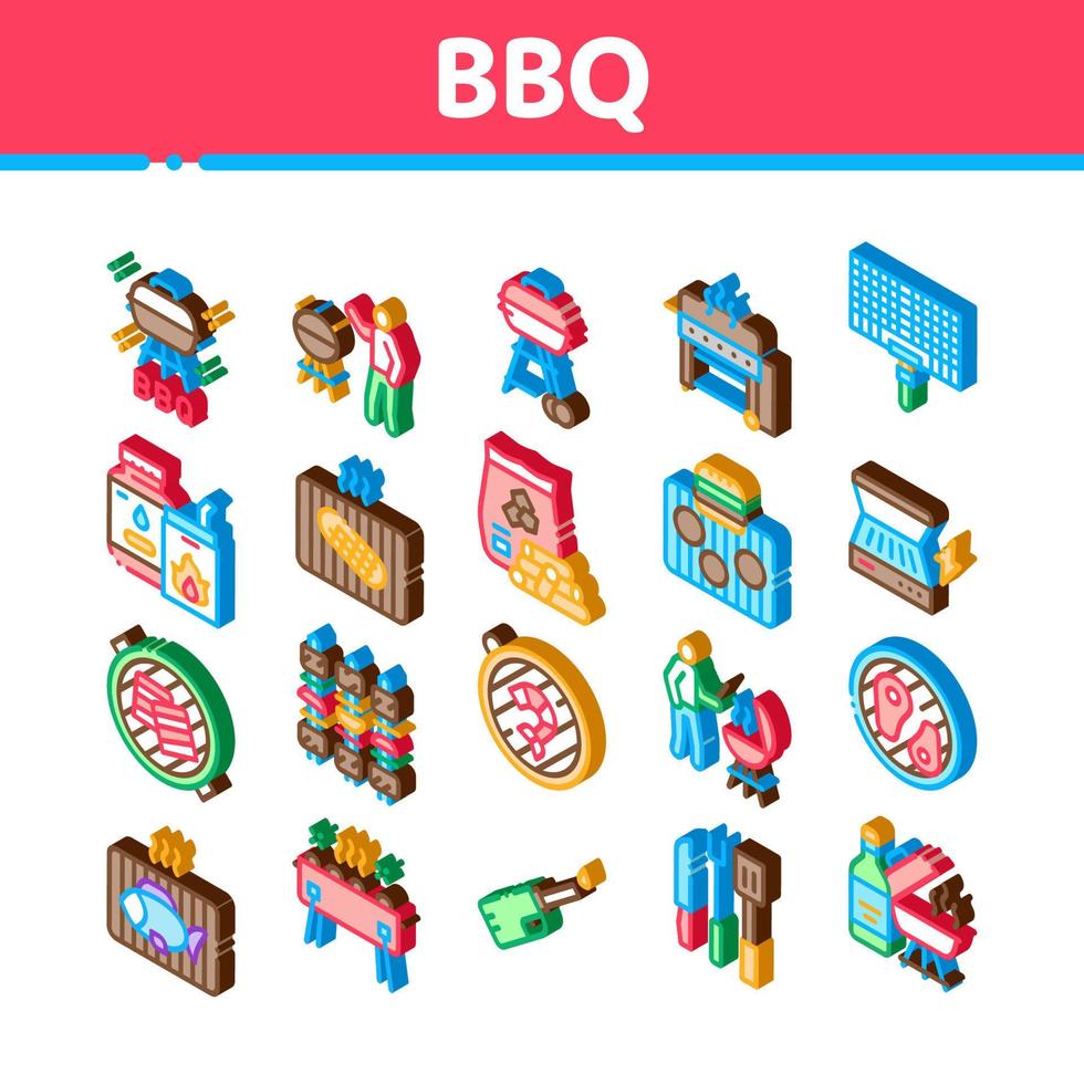 barbecue barbecue cuisine icônes isométriques set vector