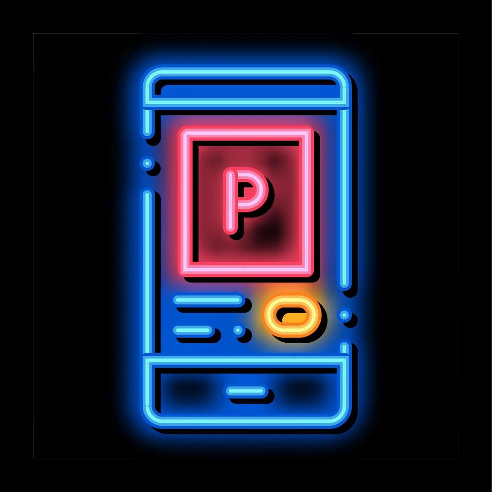 application de stationnement dans l'illustration de l'icône de lueur au néon du téléphone vecteur