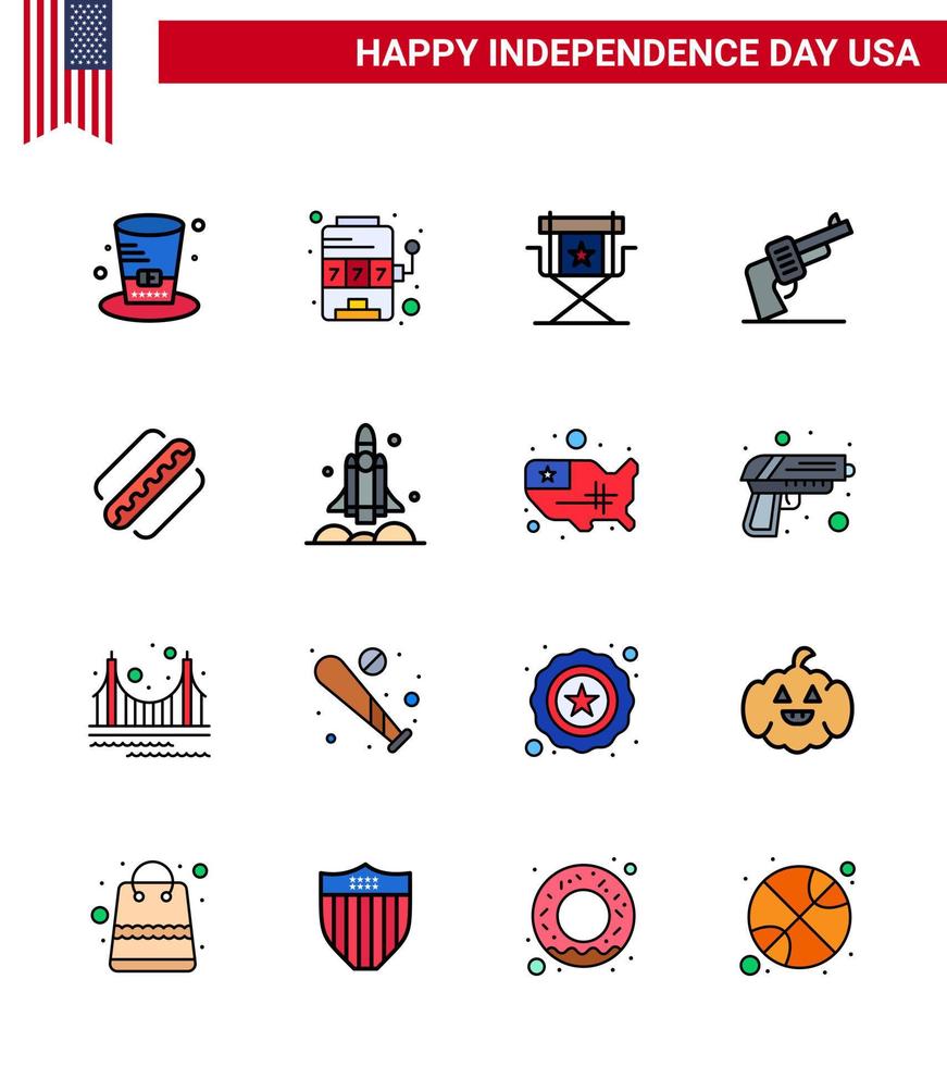 usa joyeux jour de l'indépendancepictogramme ensemble de 16 lignes simples remplies d'armes d'amérique chaise main télévision modifiable usa day vector design elements