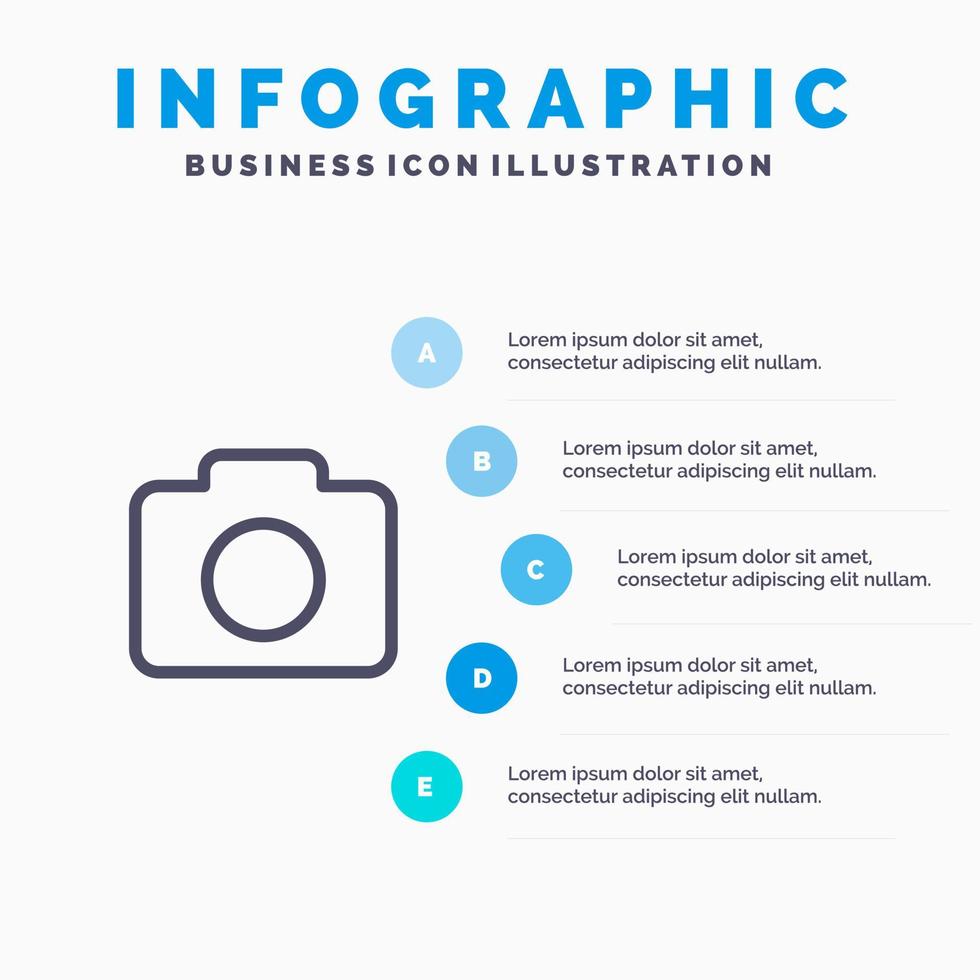 icône de ligne d'image de caméra instagram avec fond d'infographie de présentation en 5 étapes vecteur