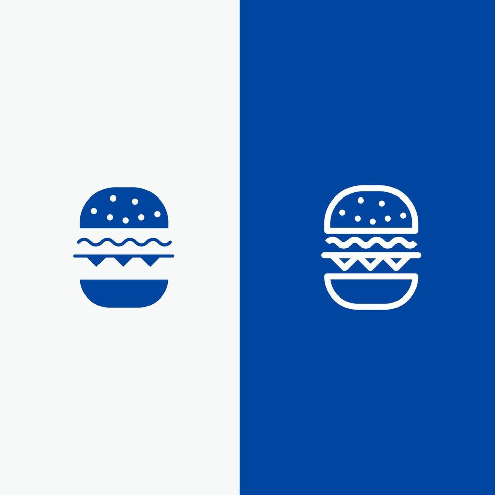 burger food manger canada ligne et glyphe icône solide bannière bleue ligne et glyphe icône solide bannière bleue vecteur
