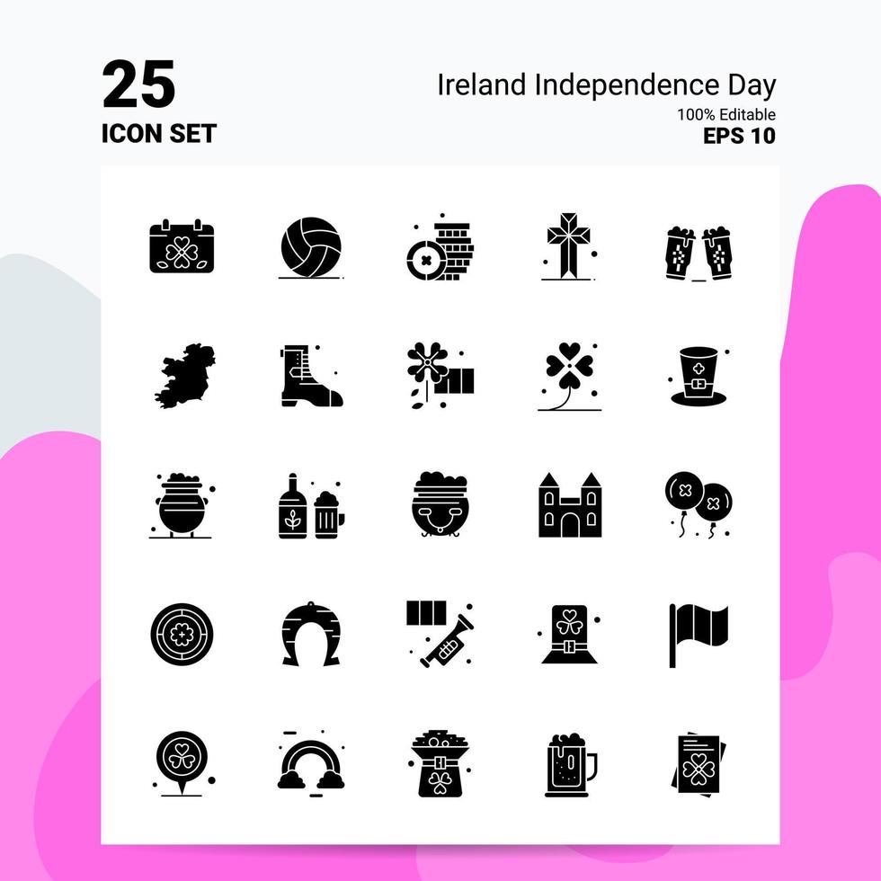25 irlande fête de l'indépendance jeu d'icônes 100 fichiers eps modifiables 10 idées de concept de logo d'entreprise conception d'icône de glyphe solide vecteur