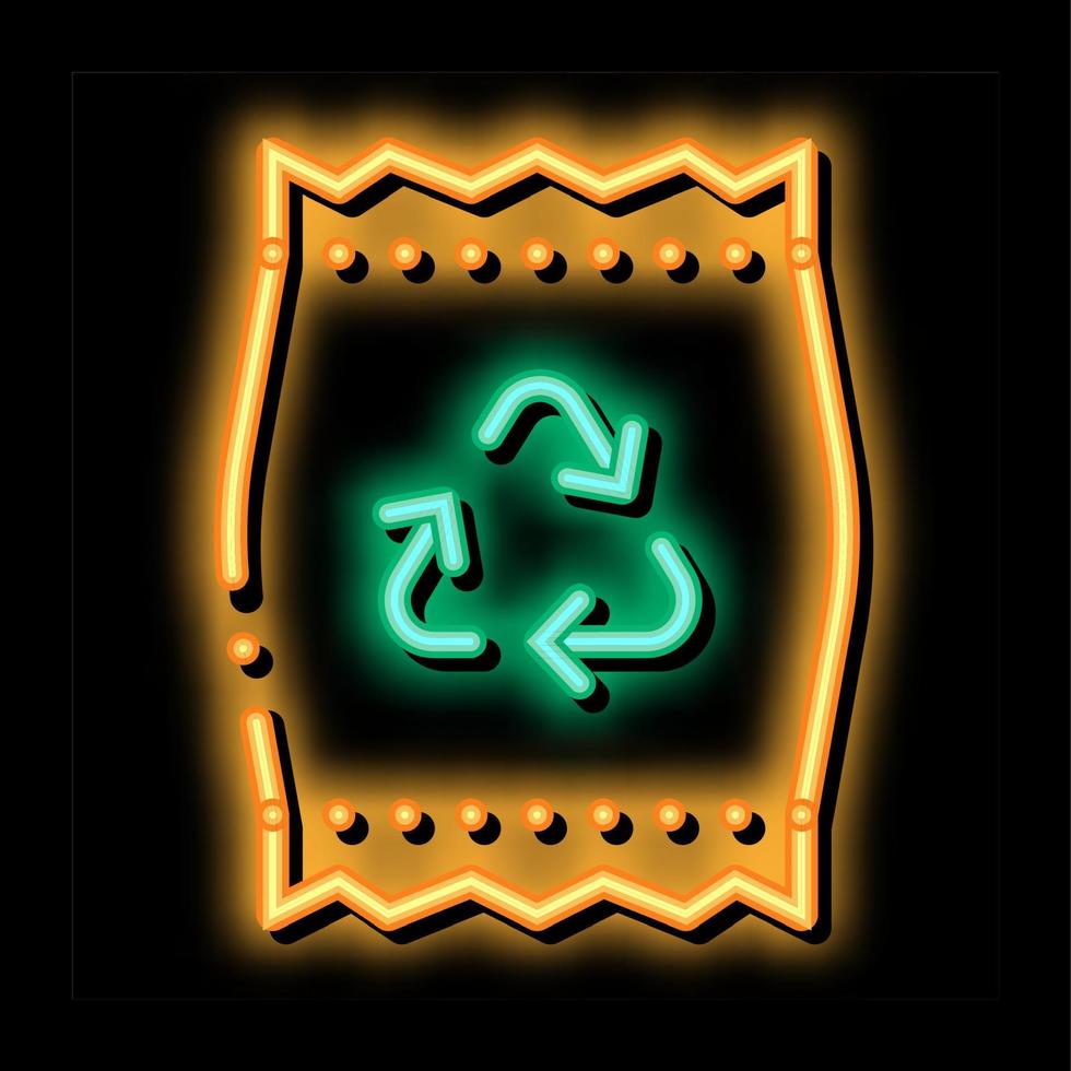 sac à colis en plastique avec illustration d'icône de lueur au néon de marque de recyclage vecteur