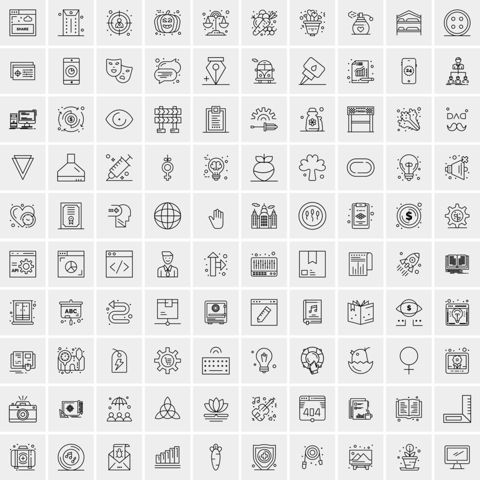 ensemble de 100 icônes de ligne d'activité créative vecteur
