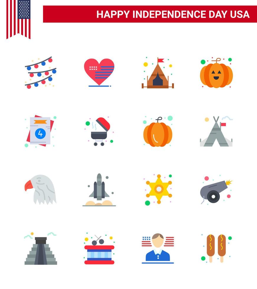 ensemble de 16 appartements modernes pack le jour de l'indépendance des états-unis barbecue usa camping love festival modifiable usa day vector design elements