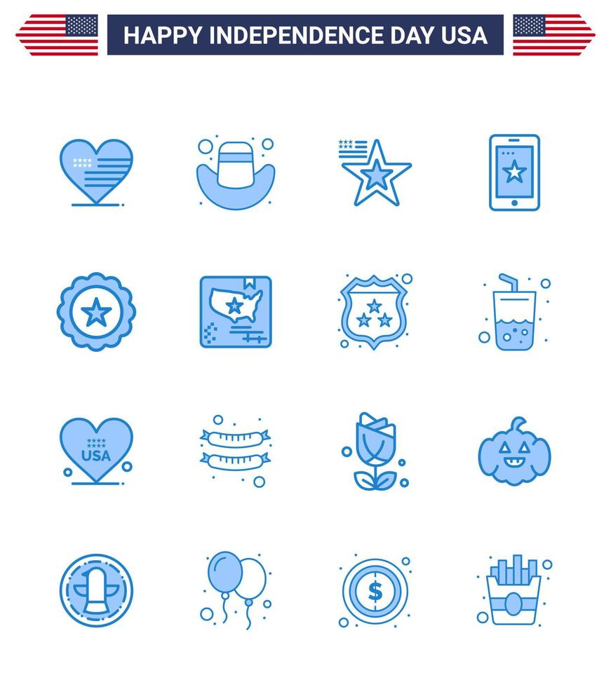 16 usa bleu pack de signes et symboles de la fête de l'indépendance du verre de signe irlande américaine téléphone modifiable usa day vector design elements