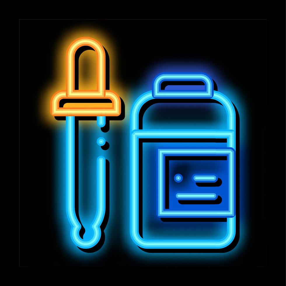 médecine compte-gouttes suppléments néon lueur icône illustration vecteur