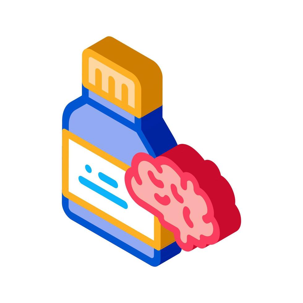 illustration vectorielle d'icône isométrique de cerveau de pilules de bouteille vecteur