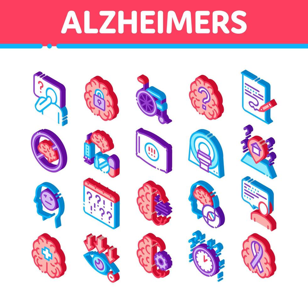 vecteur d'icônes isométriques de la maladie d'alzheimer