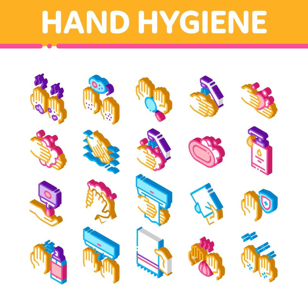 vecteur de jeu d'icônes isométriques d'hygiène saine à la main
