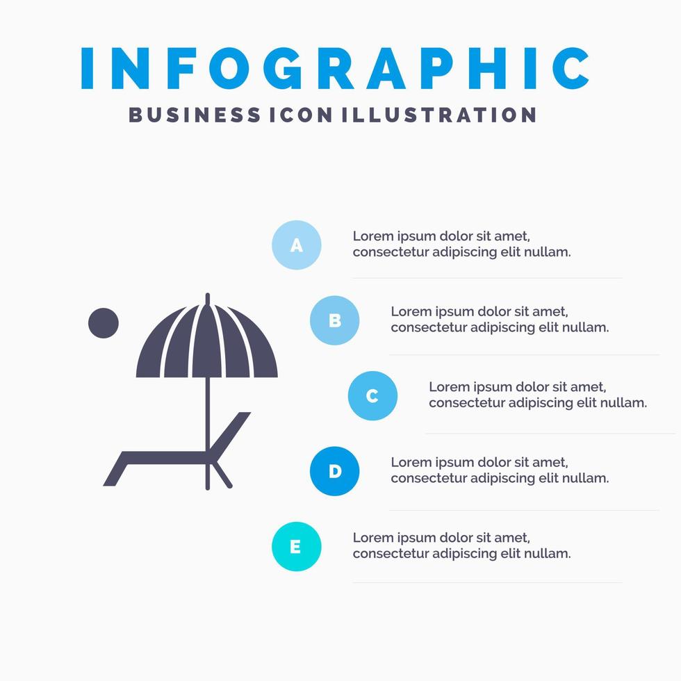 banc de parapluie de plage profiter de l'été solide icône infographie 5 étapes présentation fond vecteur