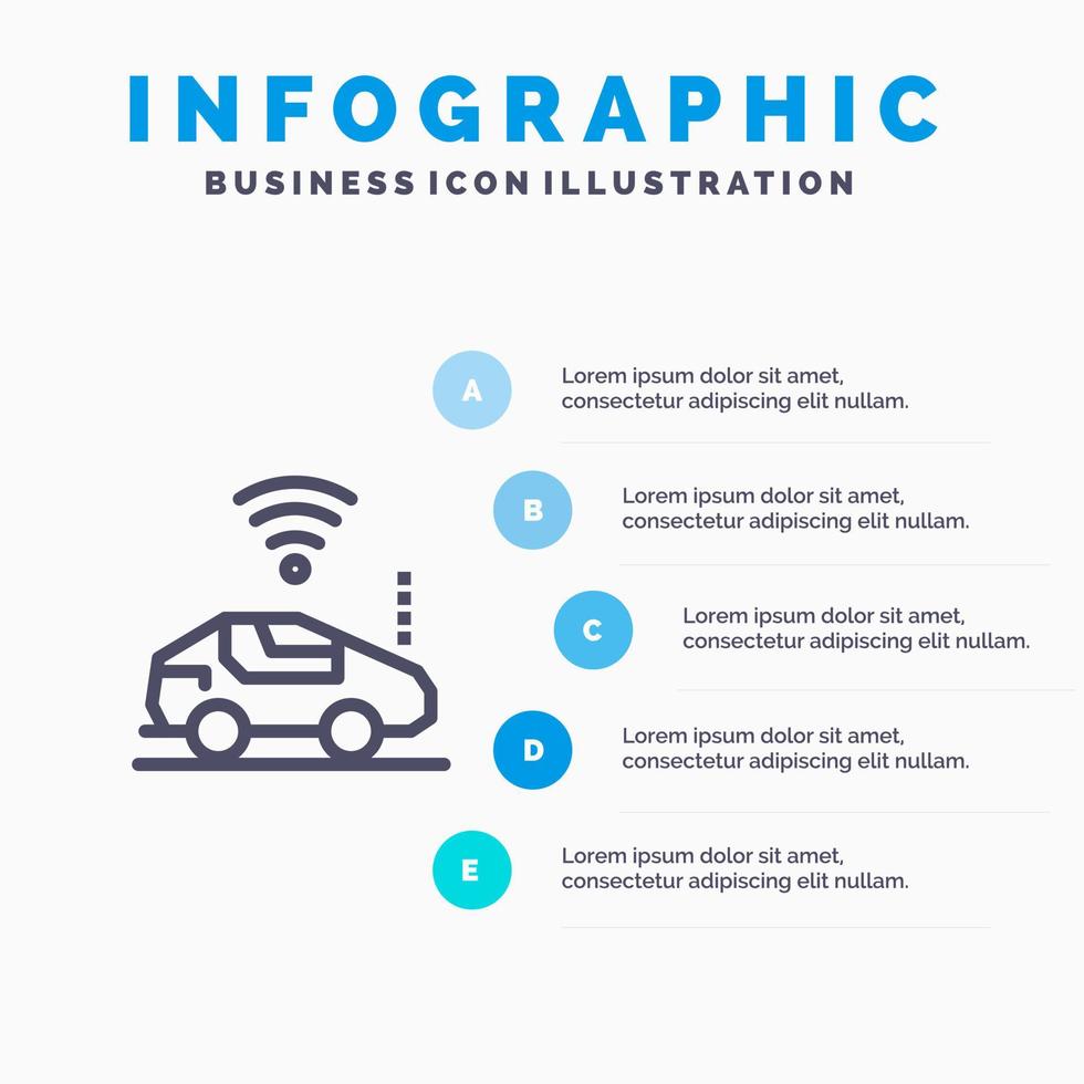 icône de ligne de signal wifi de voiture automatique avec fond d'infographie de présentation en 5 étapes vecteur