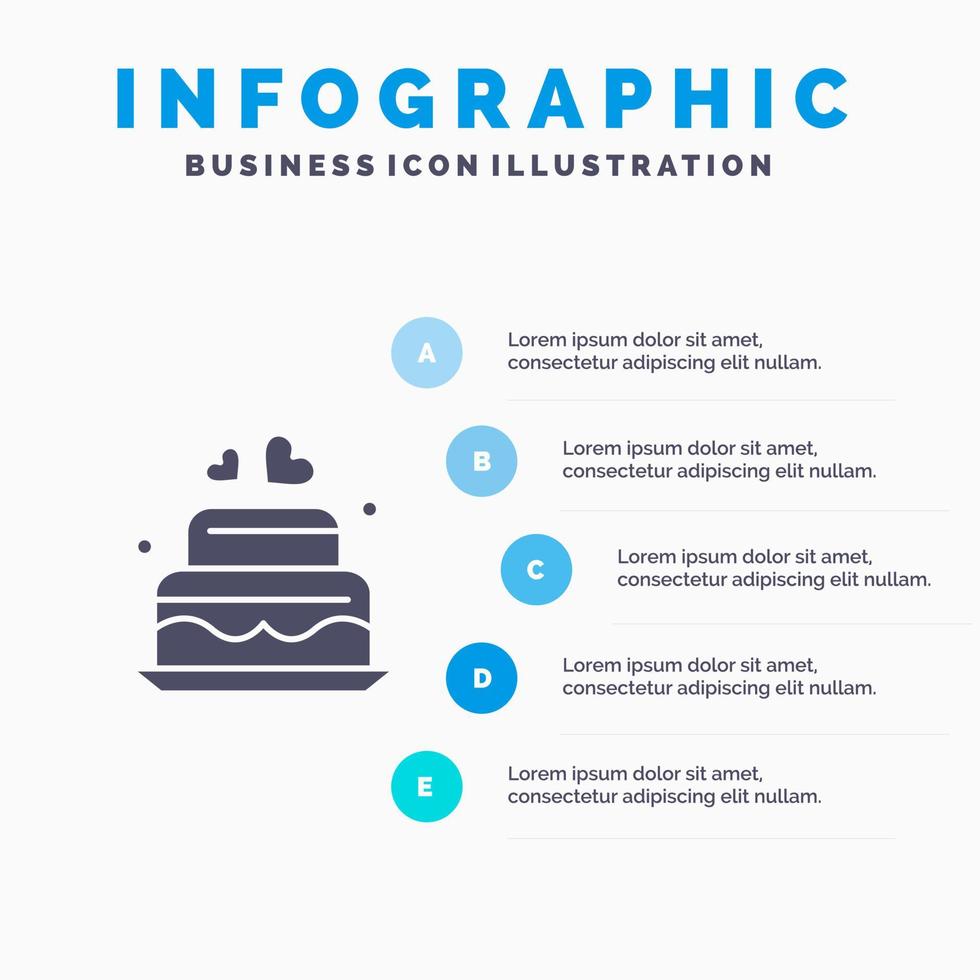 gâteau amour coeur mariage solide icône infographie 5 étapes présentation fond vecteur