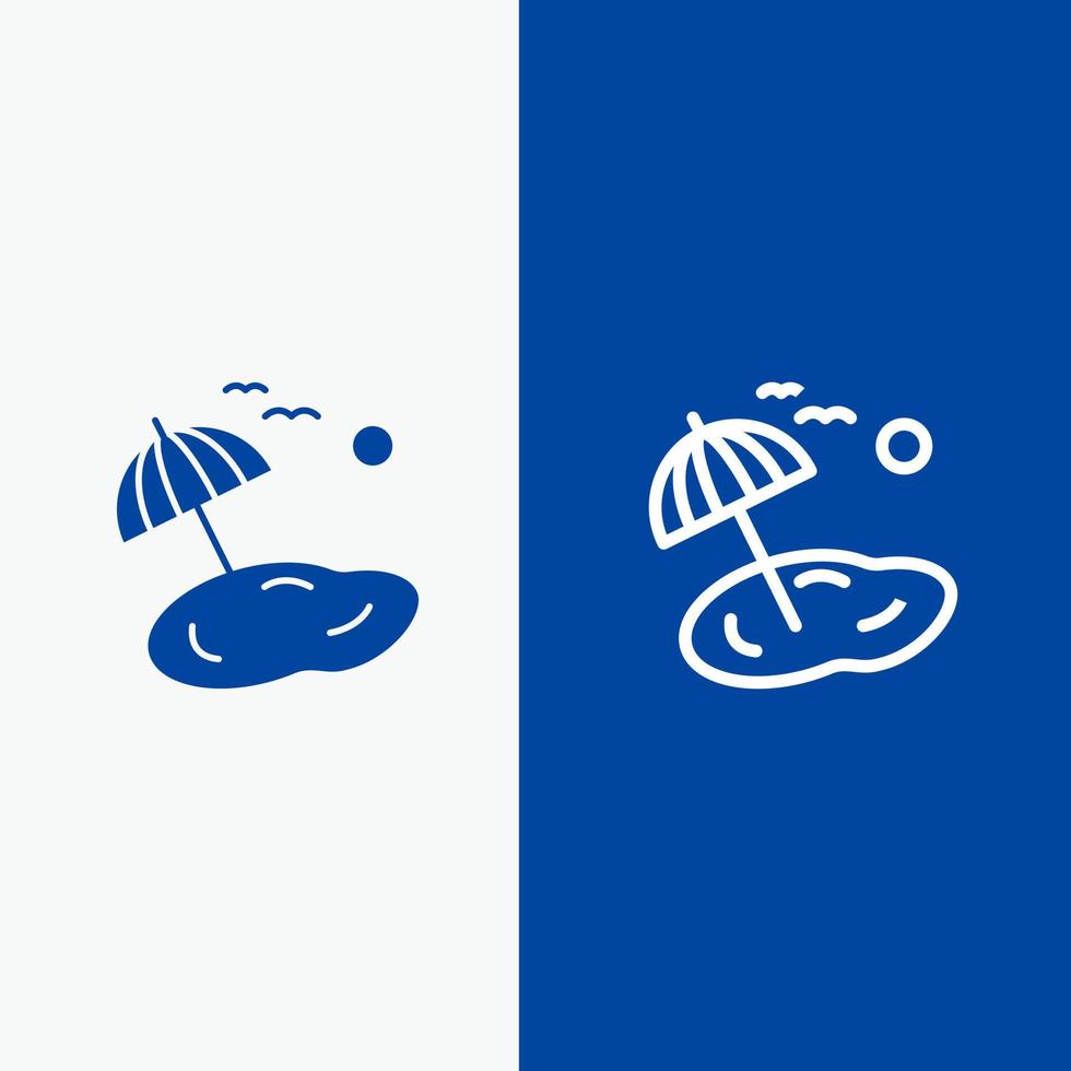 plage palmier ligne de printemps et glyphe icône solide bannière bleue ligne et glyphe icône solide bannière bleue vecteur