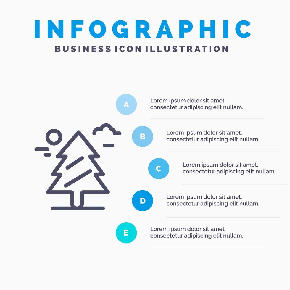 forêt arbre weald canada ligne icône avec 5 étapes présentation infographie fond vecteur