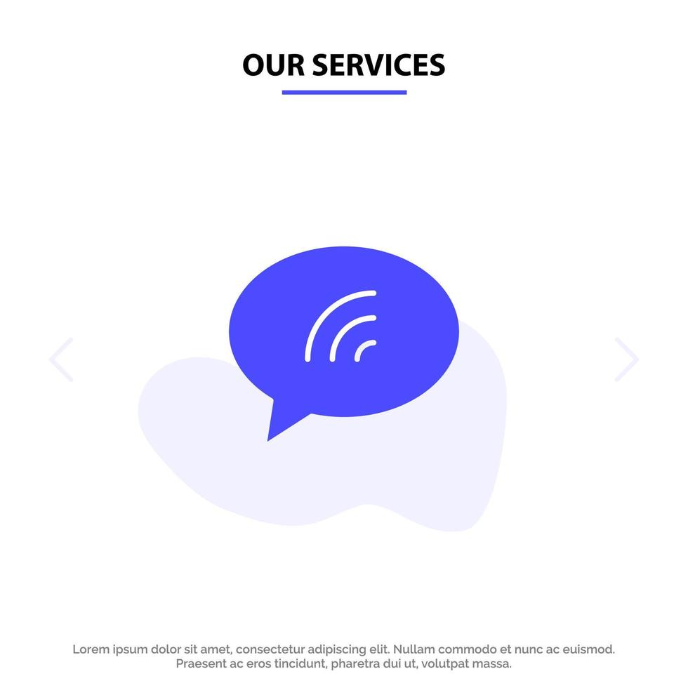 nos services message chat bavarder sable solide glyphe icône modèle de carte web vecteur