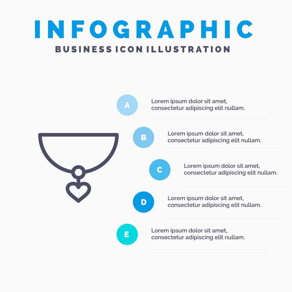 collier coeur cadeau bleu infographie modèle 5 étapes vecteur ligne icône modèle