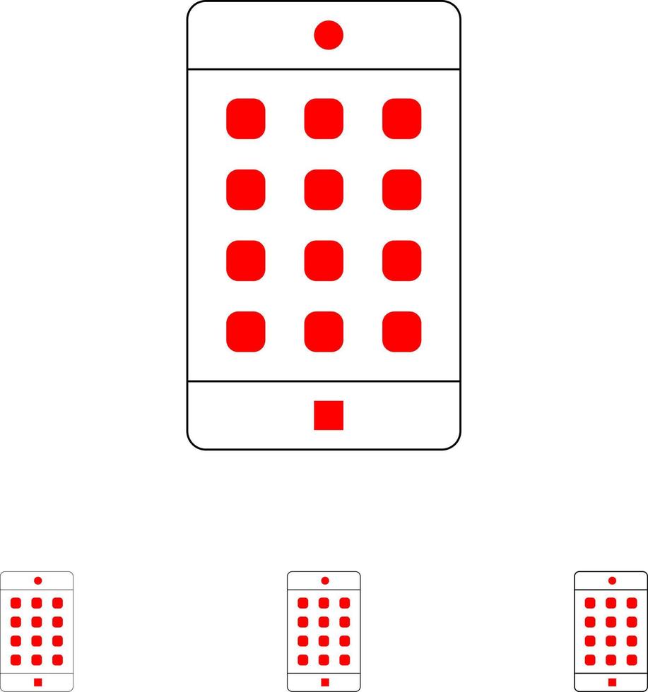 application mobile mot de passe d'application mobile jeu d'icônes de ligne noire en gras et mince vecteur