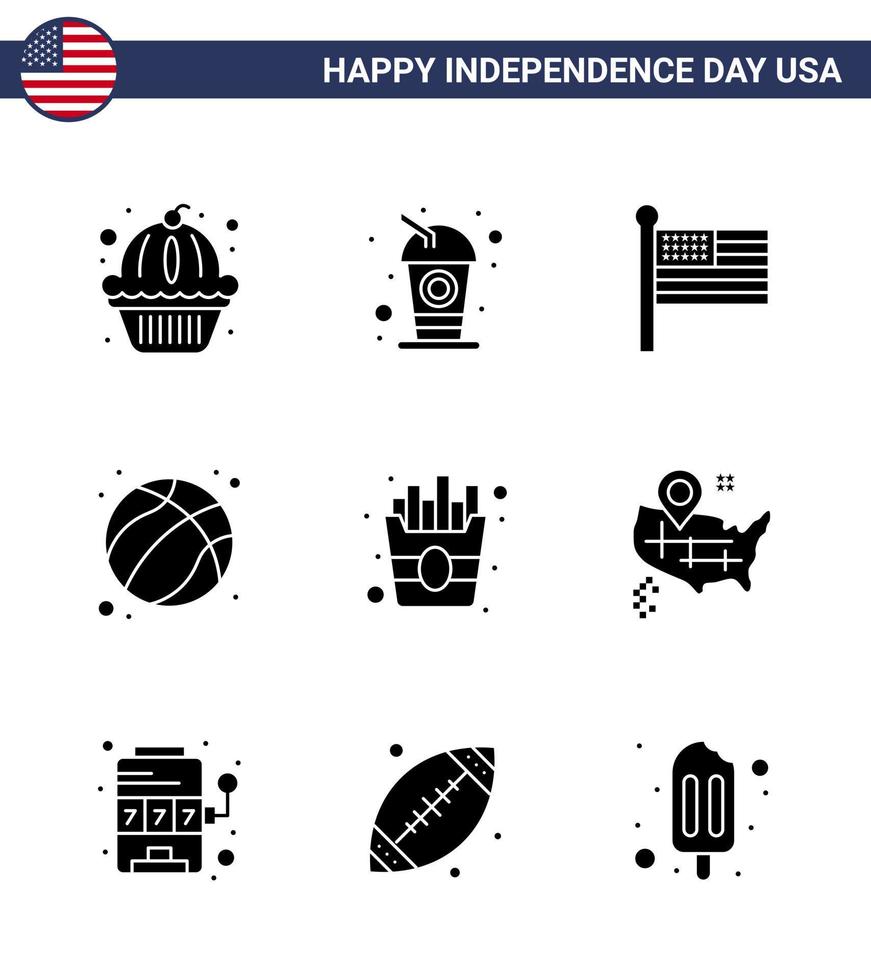 pack de lignes vectorielles modifiables de usa day 9 simples glyphes solides de nourriture usa flag football américain modifiable usa day vector design elements