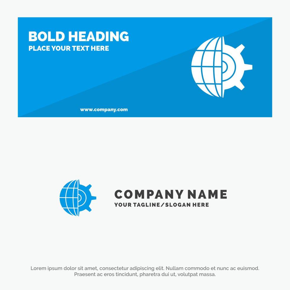 globe d'engrenage définissant la bannière de site Web d'icône solide d'entreprise et le modèle de logo d'entreprise vecteur