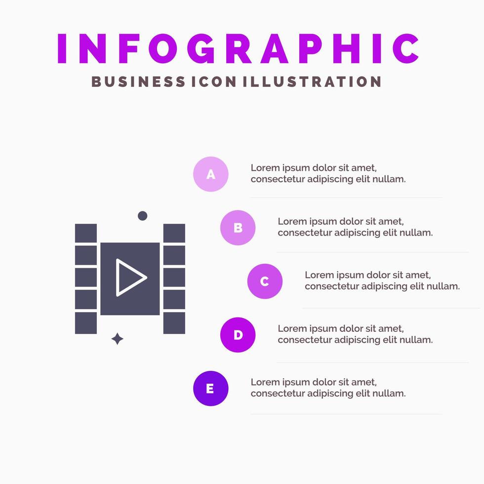 vidéo jouer film solide icône infographie 5 étapes présentation fond vecteur