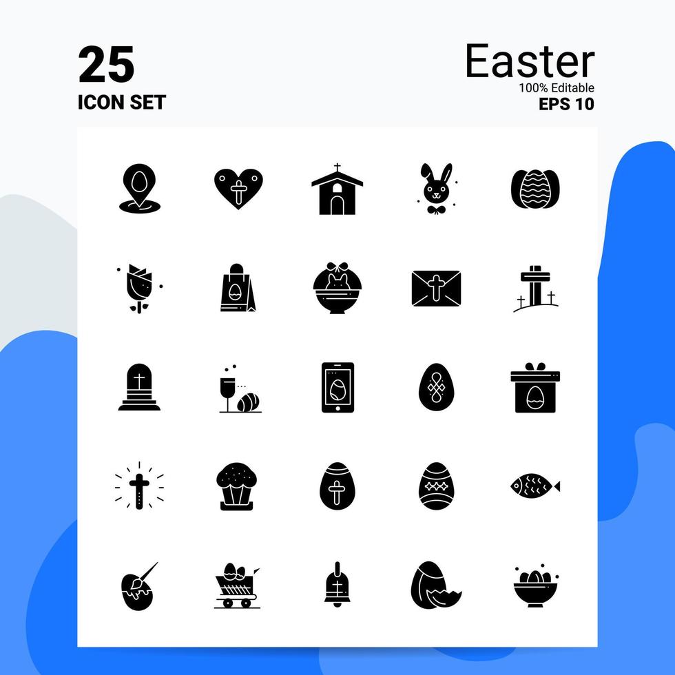 25 jeu d'icônes de pâques 100 fichiers eps modifiables 10 idées de concept de logo d'entreprise conception d'icône de glyphe solide vecteur