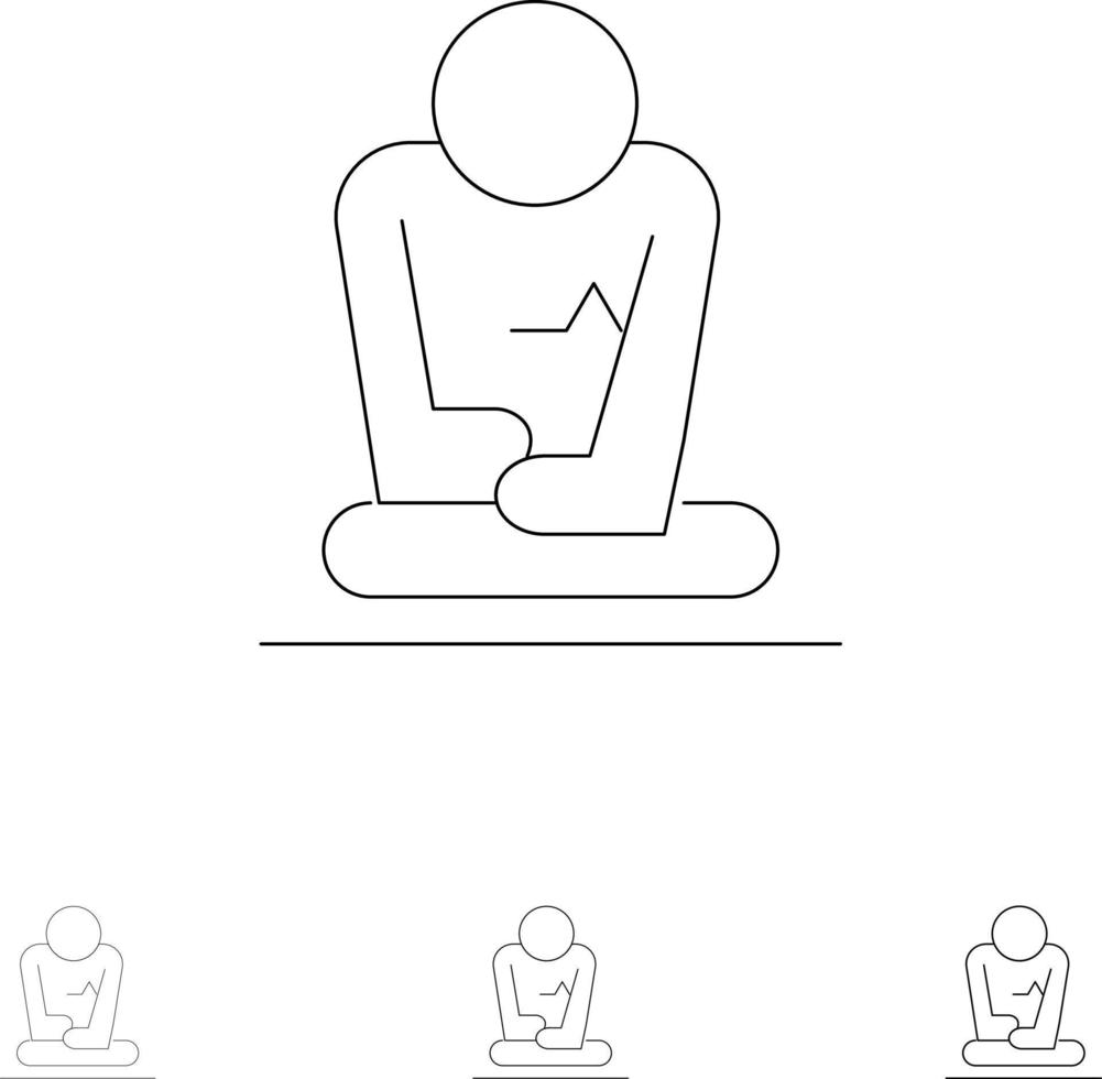 formation de méditation rapide yoga jeu d'icônes de ligne noire audacieuse et mince vecteur