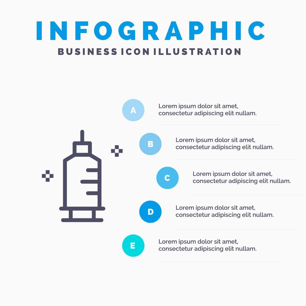 chimie médecine pharmacie seringue ligne icône avec 5 étapes présentation infographie fond vecteur