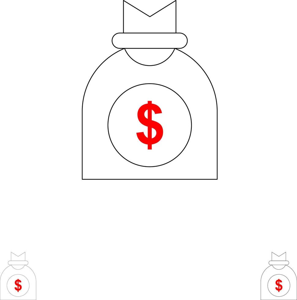 capital money venture business jeu d'icônes de ligne noire audacieuse et mince vecteur