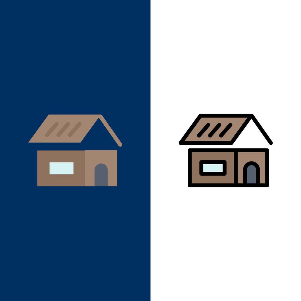 bâtiment construction construction maison icônes plat et ligne remplie icône ensemble vecteur fond bleu