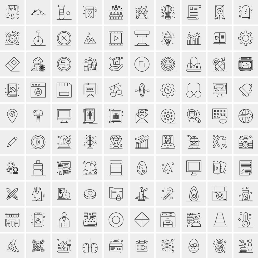 ensemble de 100 icônes de ligne d'activité créative vecteur