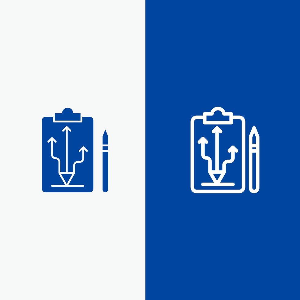tête plan stratégie tactiques penser ligne et glyphe icône solide bannière bleue ligne et glyphe icône solide bannière bleue vecteur