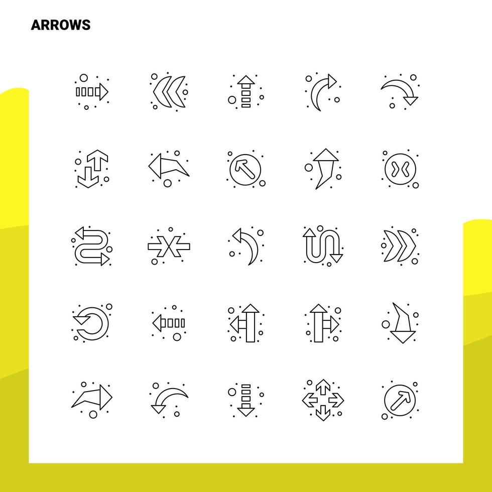 ensemble d'icônes de ligne de flèches ensemble 25 icônes conception de style minimalisme vectoriel icônes noires définies pack de pictogrammes linéaires