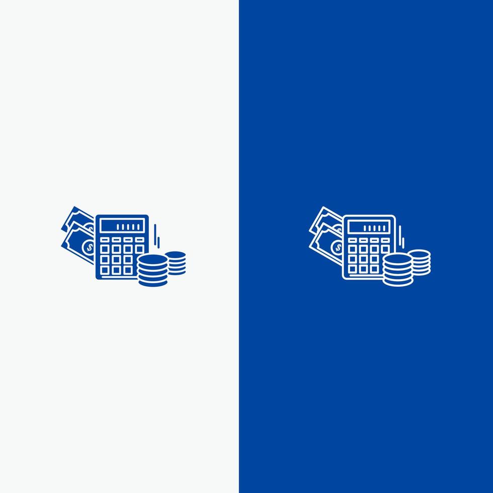 argent dollar calculatrice équilibre ligne et glyphe icône solide bannière bleue ligne et glyphe icône solide bannière bleue vecteur