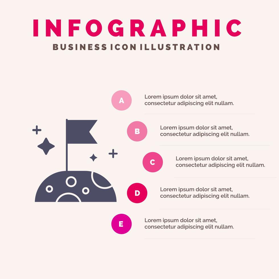 lune lente espace solide icône infographie 5 étapes présentation fond vecteur