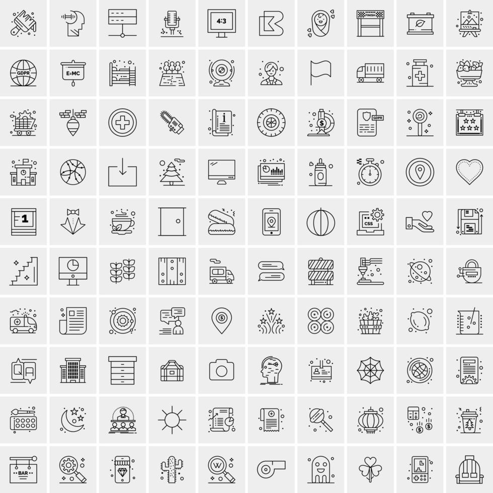 ensemble de 100 icônes de ligne d'activité créative vecteur