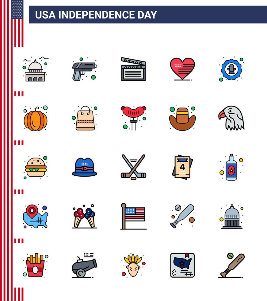 joyeux jour de l'indépendance usa pack de 25 lignes créatives remplies à plat d'armes américaines américaines love usa modifiables usa day vector design elements