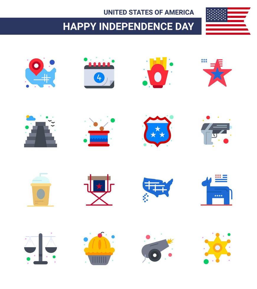 16 signes plats pour le jour de l'indépendance des états-unis jour du drapeau américain nourriture américaine modifiable éléments de conception de vecteur de jour des états-unis