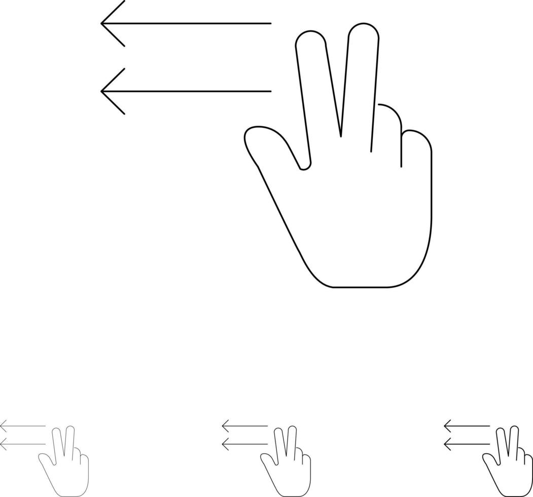 geste des doigts gauche jeu d'icônes de ligne noire audacieuse et fine vecteur